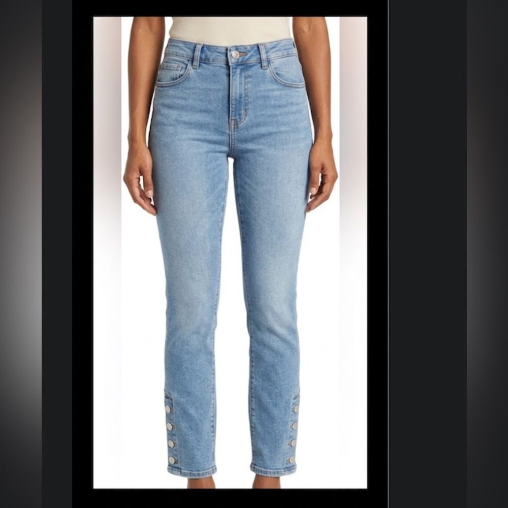 Maje Medium Blue Ankle Button-Hem 5 pocket Crop Jeans size EU 36.